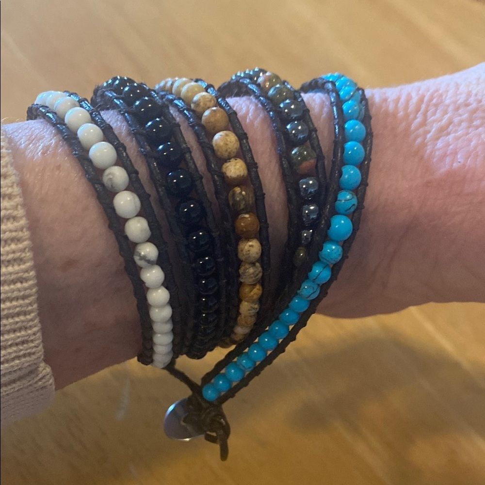 Bohemian Artisan Artist Natural Stone Wrap Bracelet 33” Long